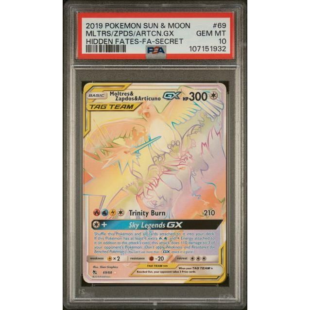 PSA 10 Moltres & Zapdos & Articuno GX (Secret) 69/68 Hidden Fates Holo